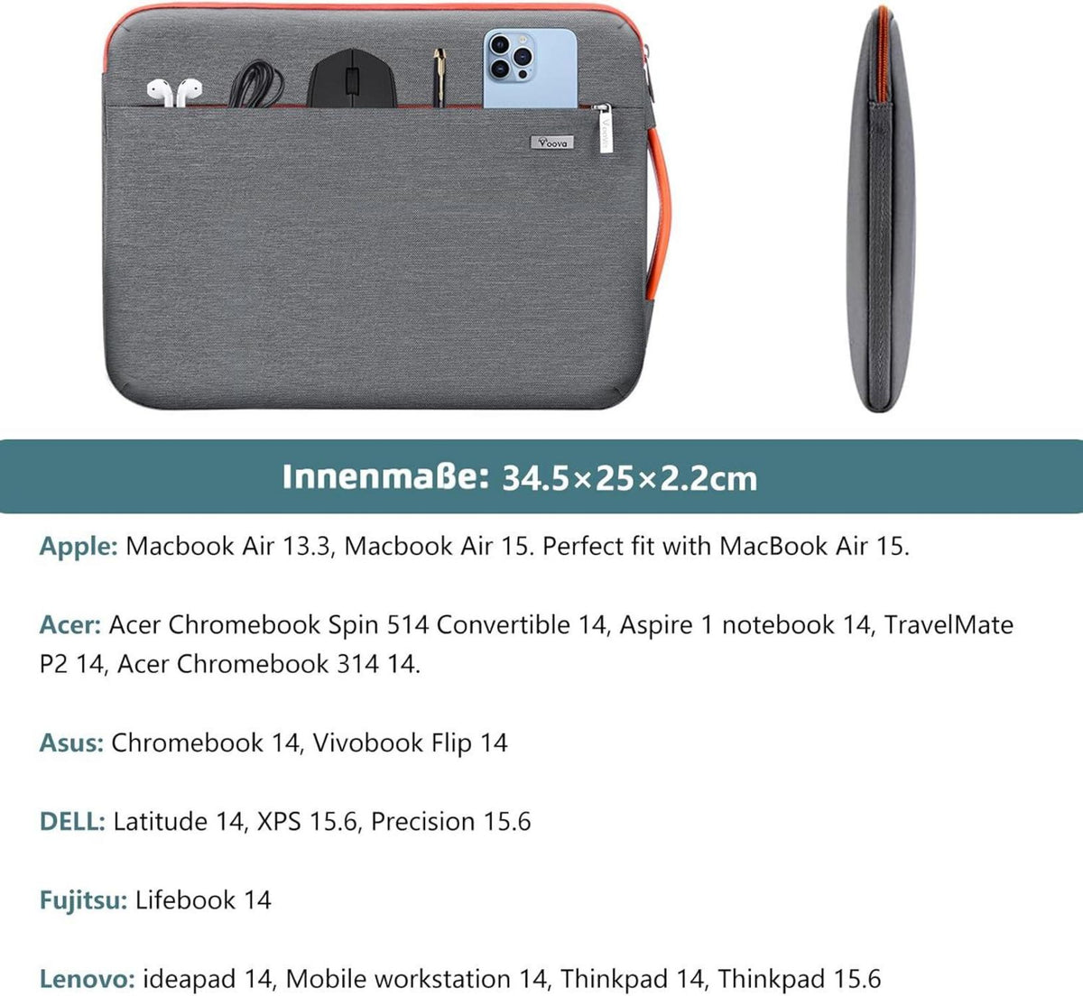 Voova Laptophülle 15 Zoll MacBook Air M2 A2941 2023