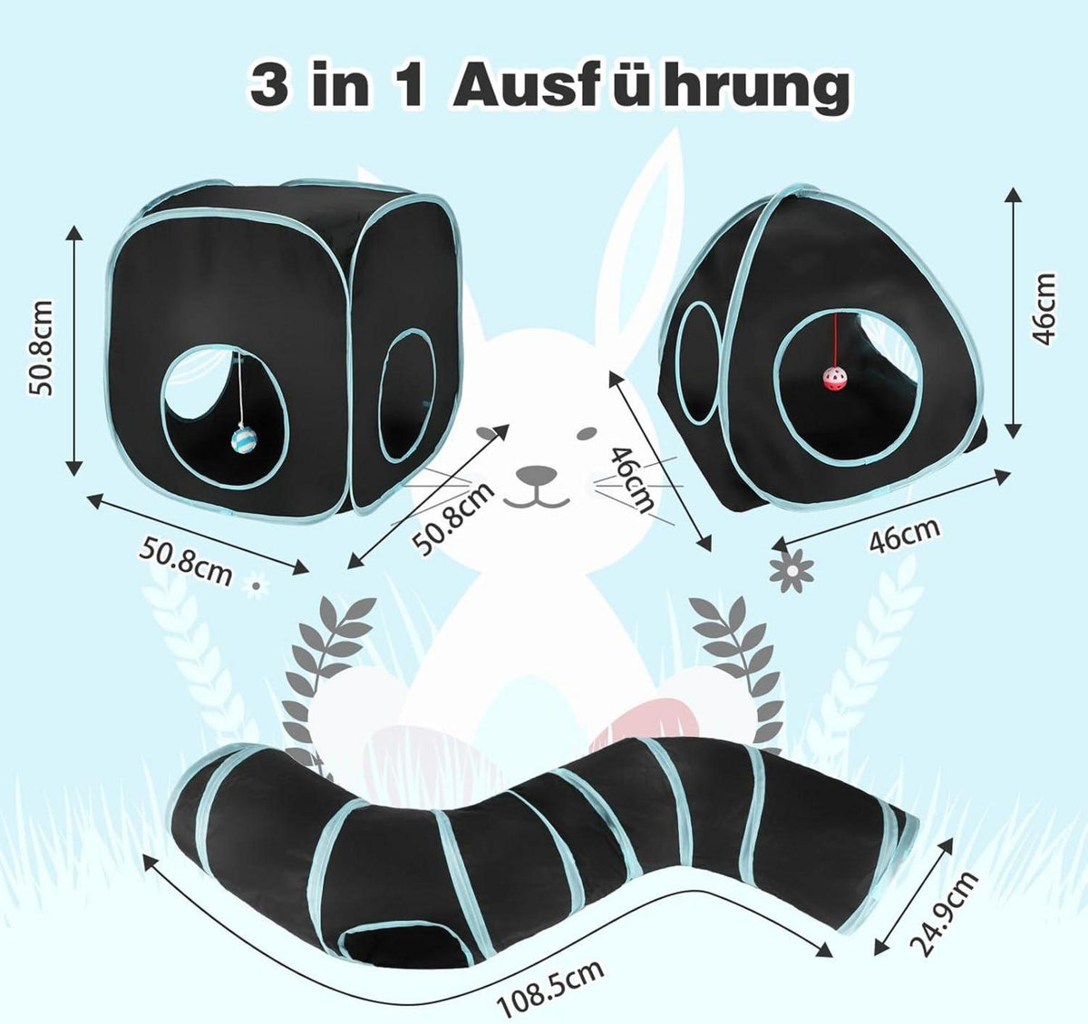 3-in-1 Katzentunnel Outdoor Interaktiv Faltbar Rascheltunnel