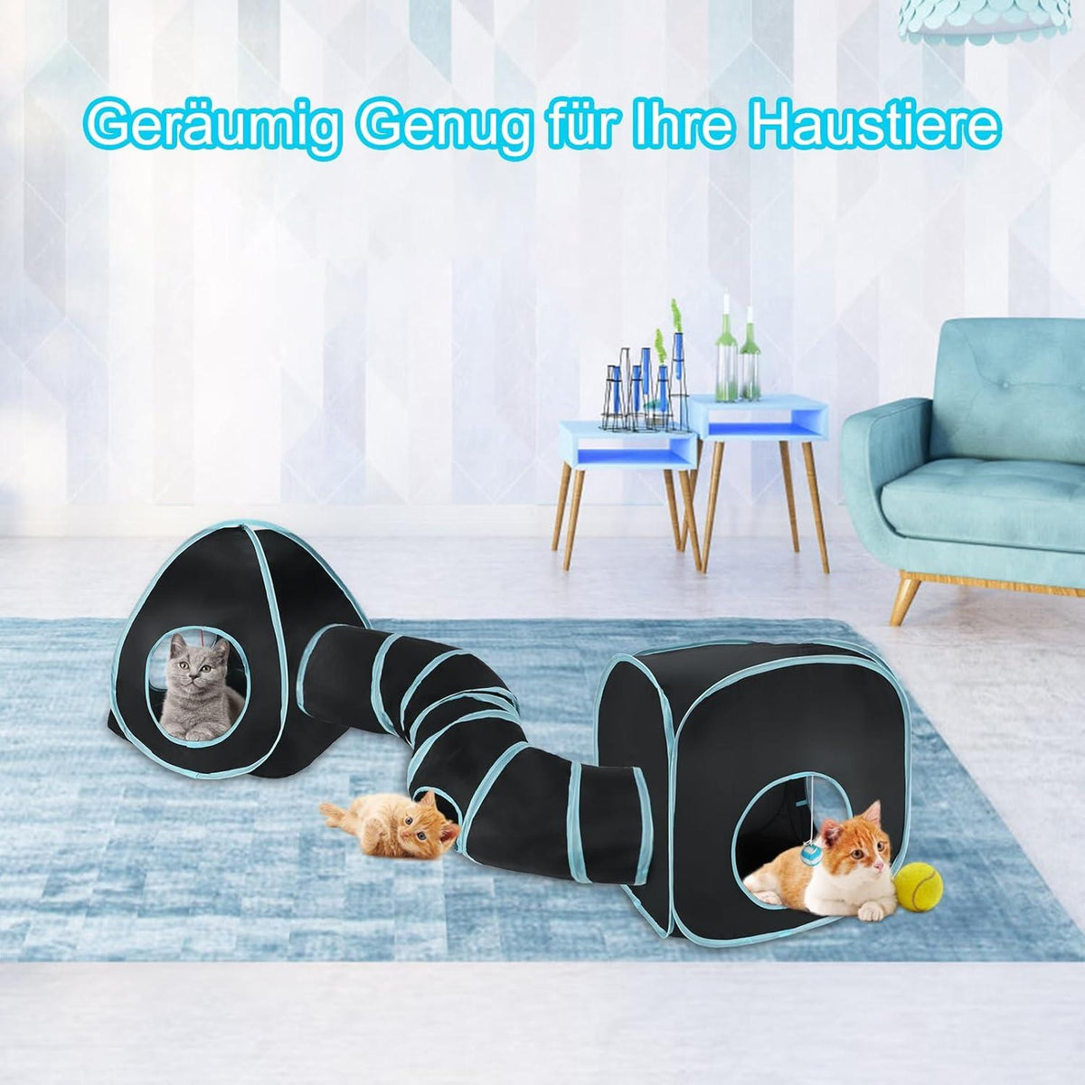Katzentunnel Outdoor Interaktives Spieltunnel für Katze Kaninchen Blau
