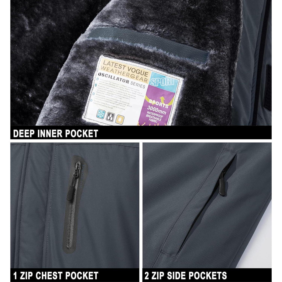 Herren Skijacke Wasserdicht & Warm – Dunkelgrau für Ski & Outdoor