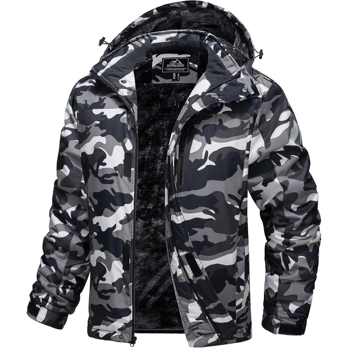 Herren Skijacke Wasserdicht & Warm – Outdoor Winterjacke Schwarz Camo