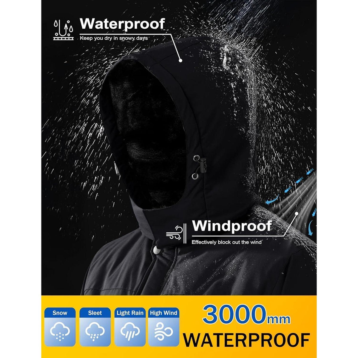 Herren Skijacke Wasserdicht & Warm – Schwarz