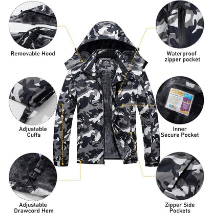 Herren Skijacke Wasserdicht & Warm – Multifunktionsjacke Schwarz Camo