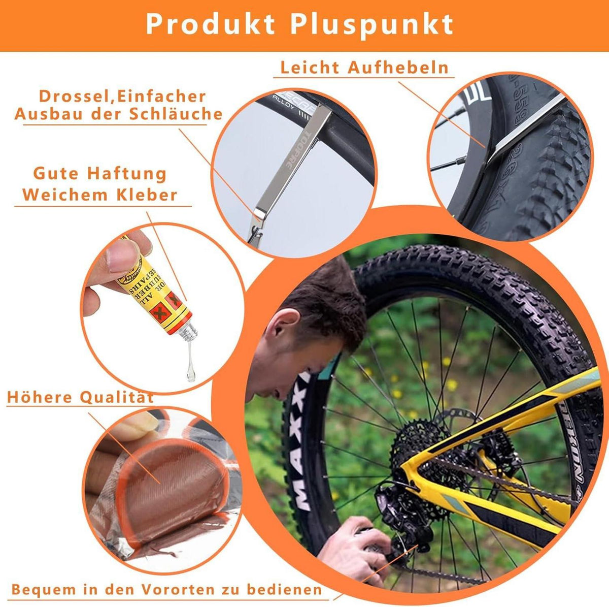 Fahrrad Flickzeug Set mit Reifenheber und Reparaturkleber