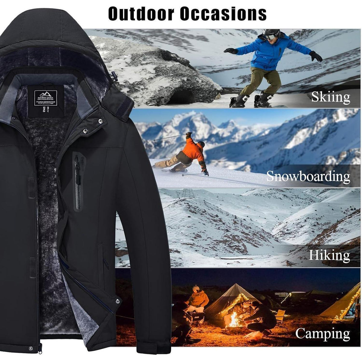 Herren Skijacke Wasserdicht & Warm – Schwarz