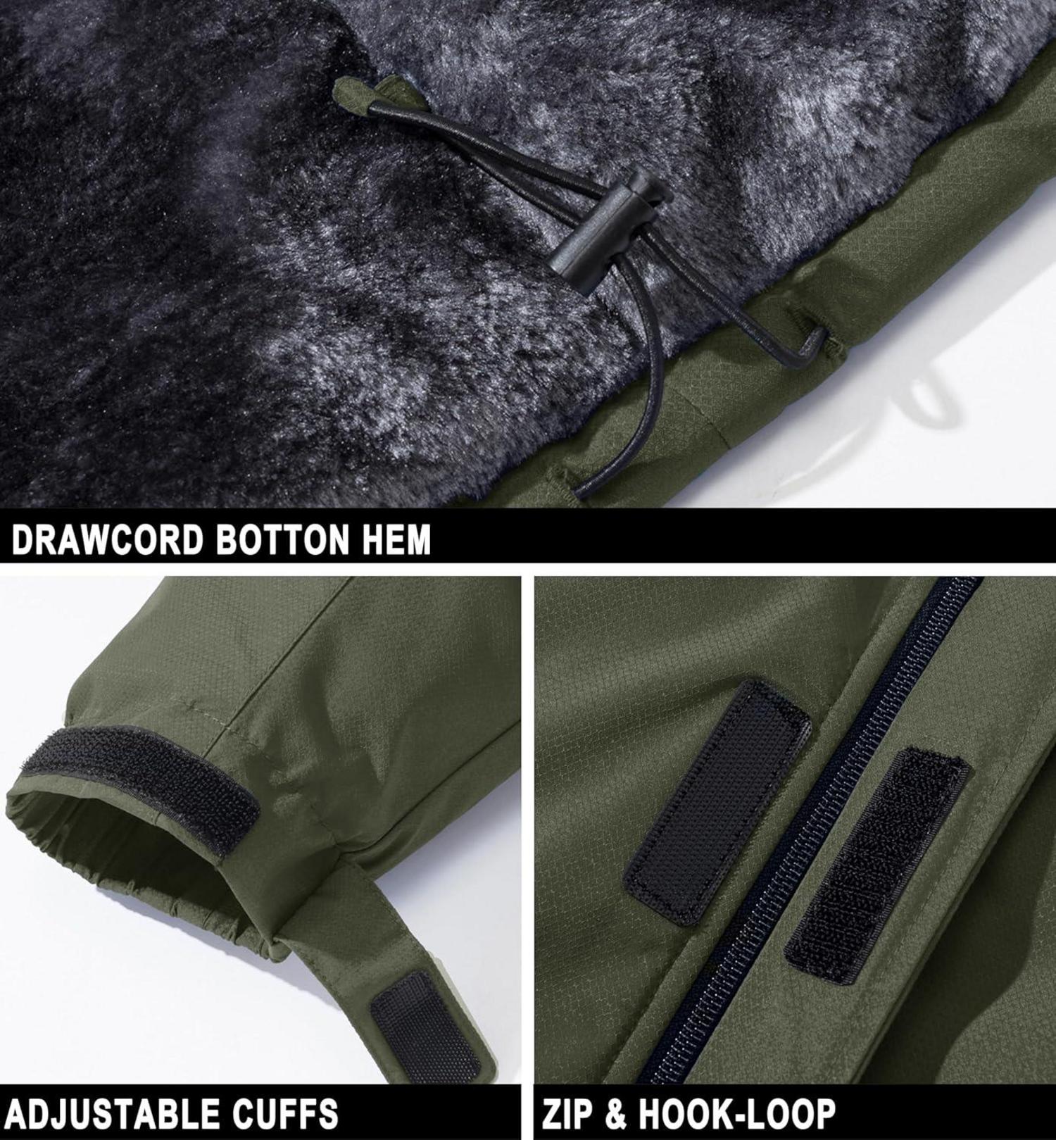 Herren Skijacke Wasserdicht Winterjacke Warm gefüttert Fleece S Army