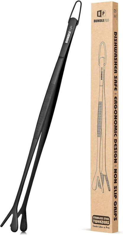 Doppelspitze Kochpinzette 2-in-1 Profi-Edelstahl Küchenpinzette 30.5