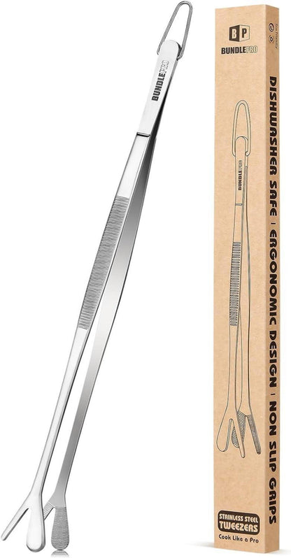 Doppelspitze Kochpinzette 2-in-1 Profi Edelstahl Küchenpinzette
