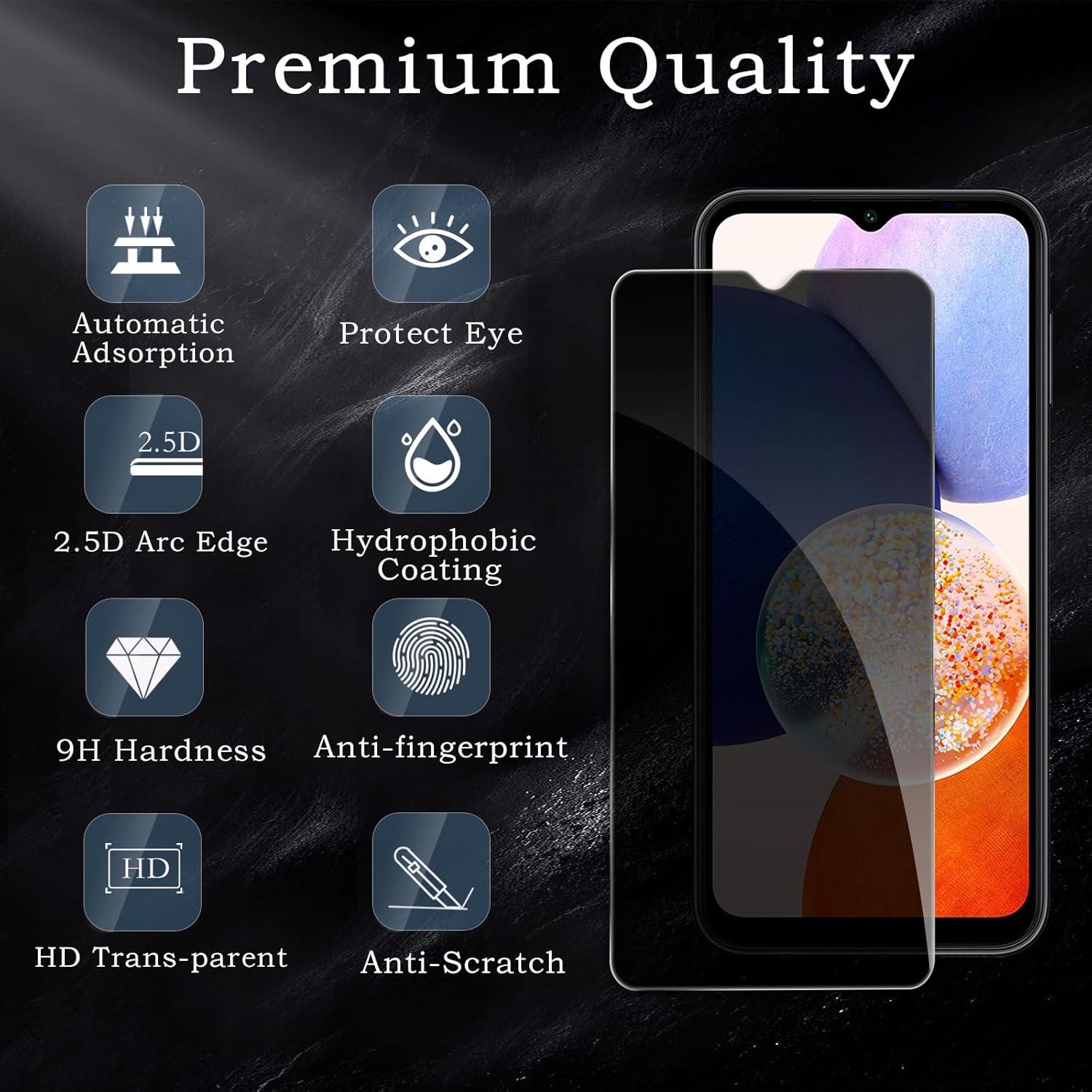 2x Samsung Galaxy A14 Sichtschutzfolie & Kameraschutz - Anti-Spy Panzer Schutzglas, HD Blickschutz, 9H Härte, Fingerabdruck-resistent