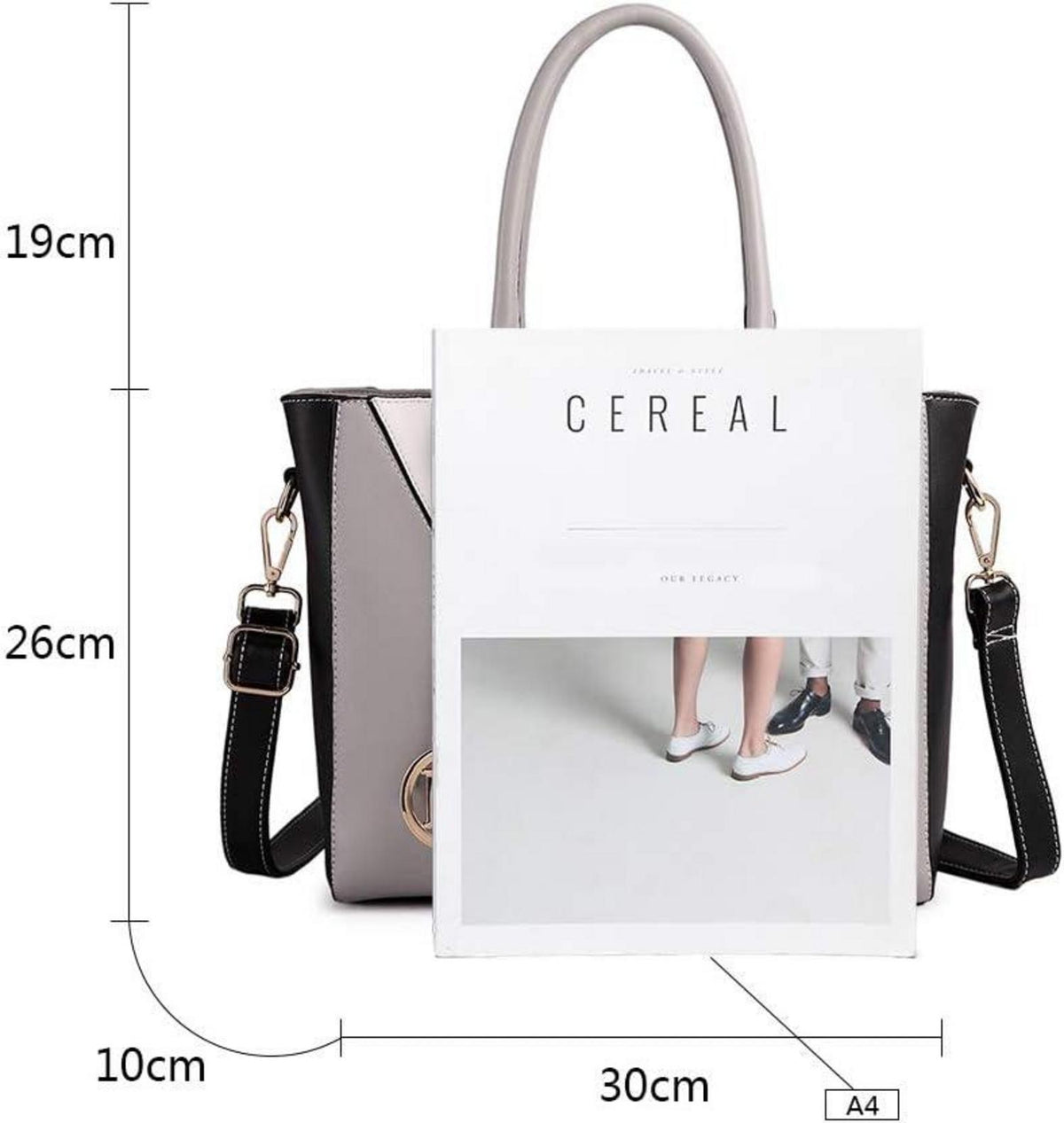 Damen Handtasche V-Form Schultertasche Shopper Grau Ledertasche 2-teiliges Set