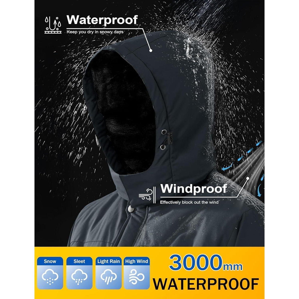 Herren Skijacke Wasserdicht & Warm – Dunkelgrau