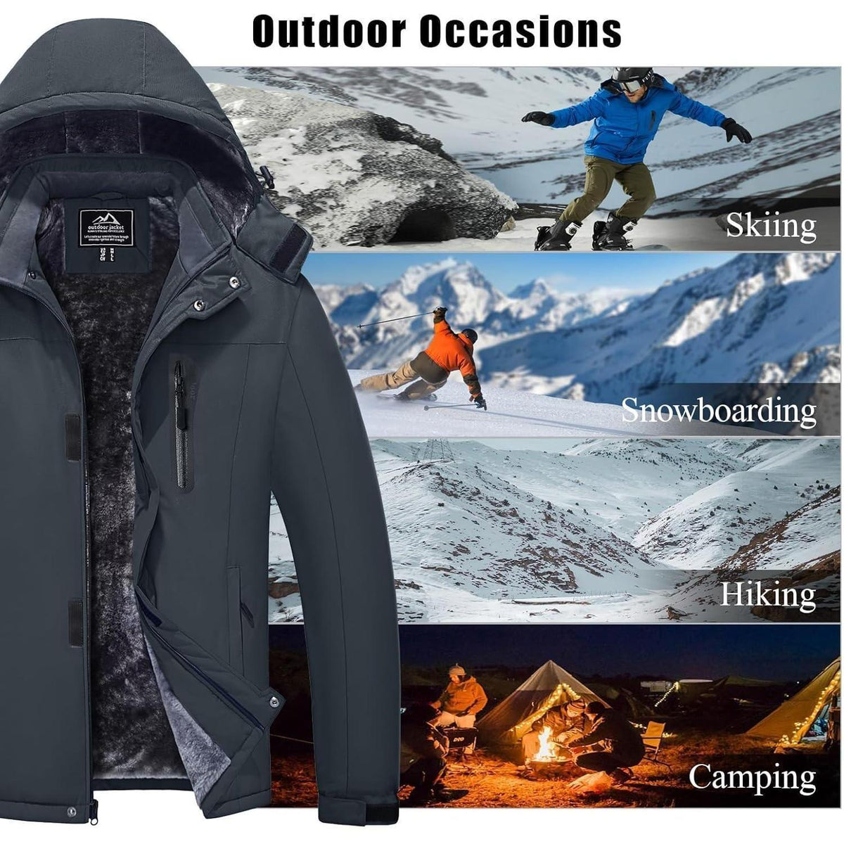 Herren Skijacke Wasserdicht & Warm – Dunkelgrau