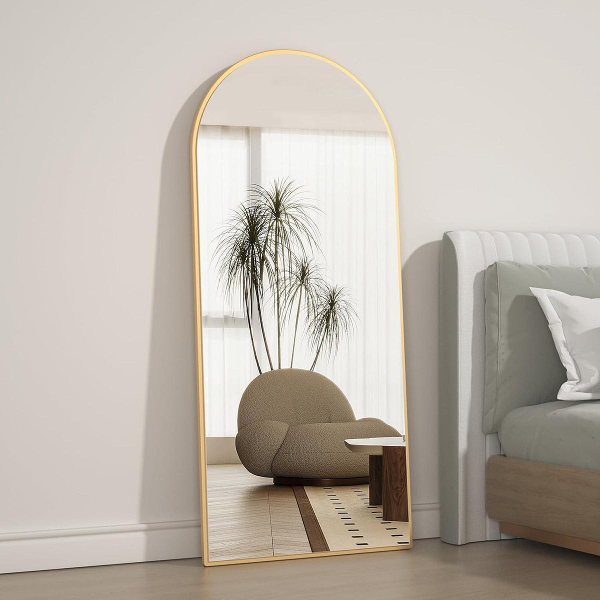 Gewölbter Ganzkörperspiegel 165x60cm – Stehend, Hängend, Gold