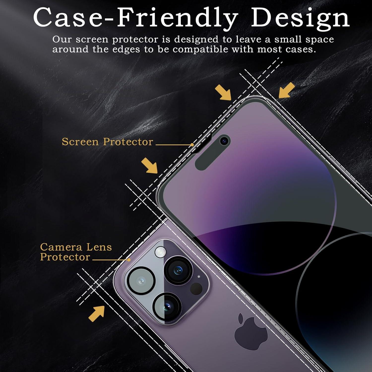 2x iPhone 14 Pro Sichtschutz Kameraschutz Glas Folie 9H HD Blickschutzfolie