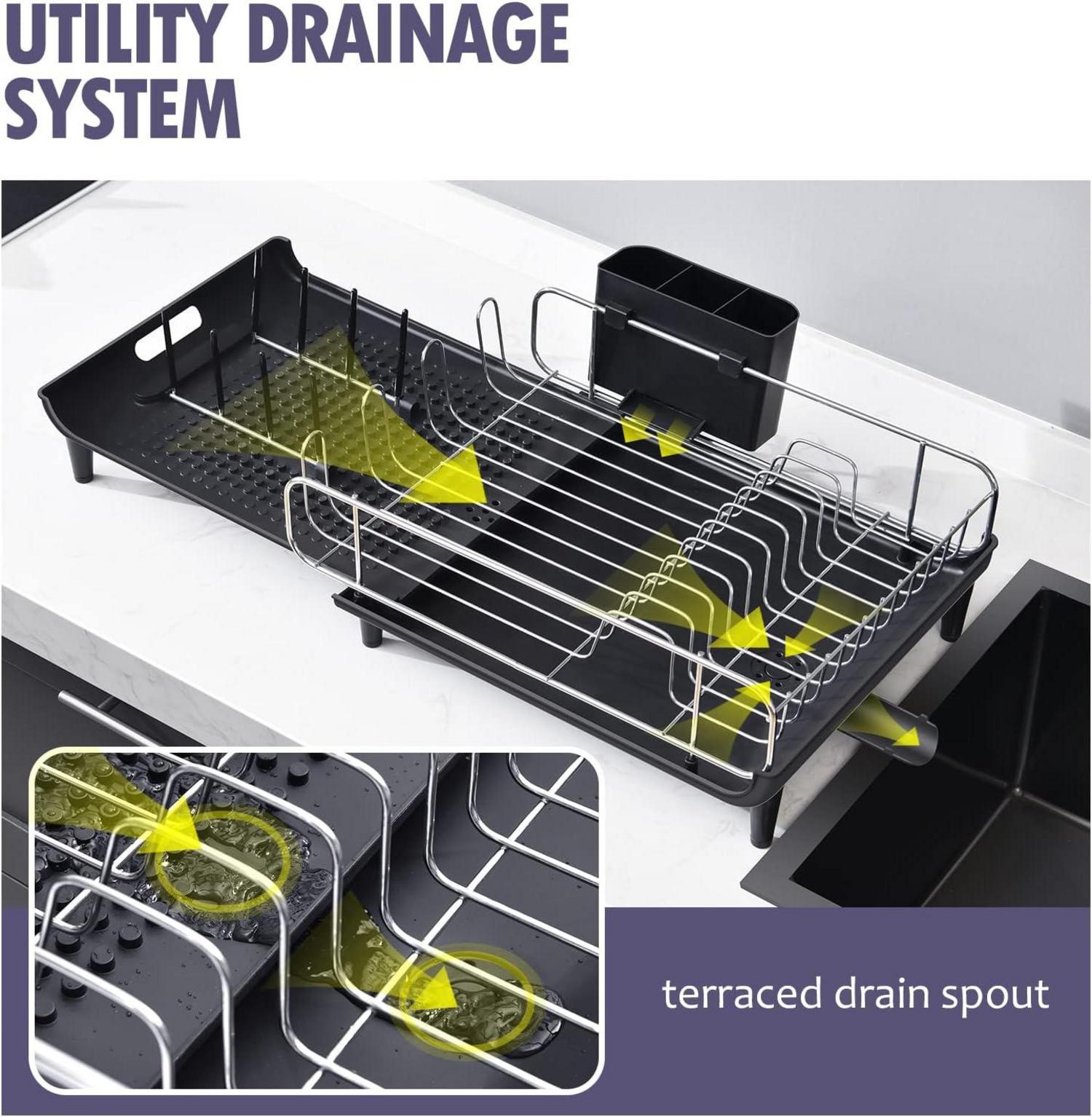 Premium Abtropfgestell Schwarz Edelstahl Faltbar Erweiterbar Drainageauslauf