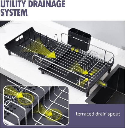 Premium Abtropfgestell Schwarz Edelstahl Faltbar Erweiterbar Drainageauslauf