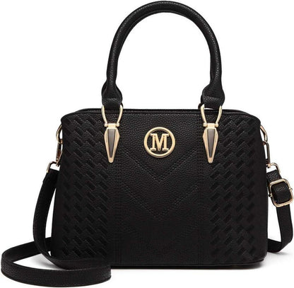 Elegante Handtasche Mittelgroß Lychee Muster Schwarz