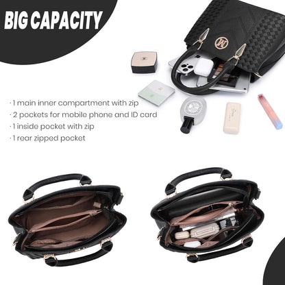 Miss Lulu Damen Handtasche Mittelgroß Schwarz Lychee Muster