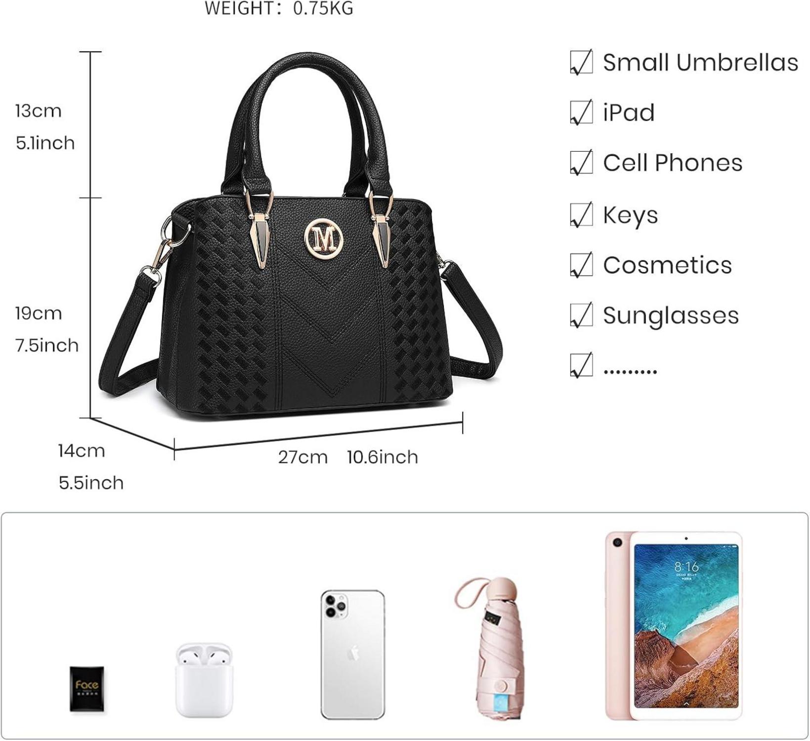 Elegante Handtasche Mittelgroß Lychee Muster Schwarz