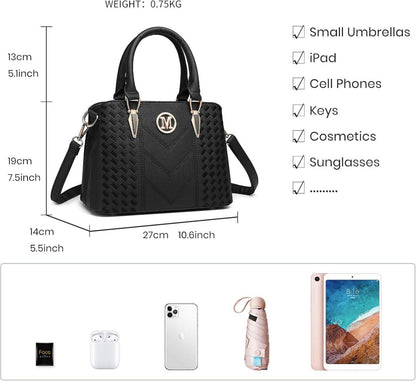 Elegante Handtasche Mittelgroß Lychee Muster Schwarz