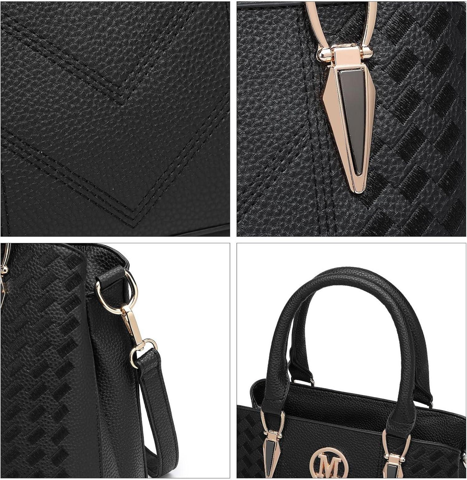 Handtasche Damen Mittelgroß Schwarz Lychee Muster PU-Leder Handtasche