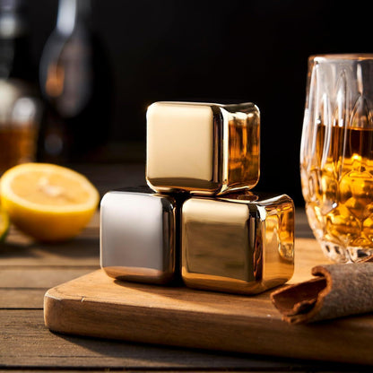 Whisky Steine Edelstahl – 4 XL Eiswürfel für Scotch & Co.