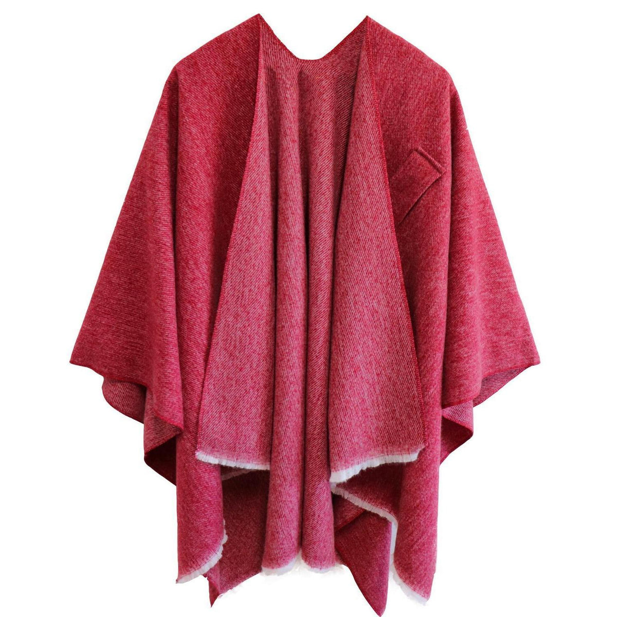Damen Poncho Strick Reversibel Elegant Warm Rot