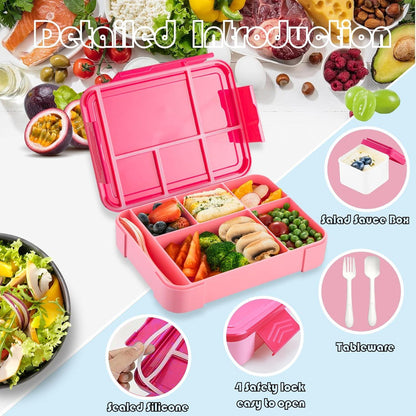 Yskmefun Einhorn Brotdose mit Fächern Bento Box Kinder 1330 ml BPA frei auslaufsicher Red Unicorn