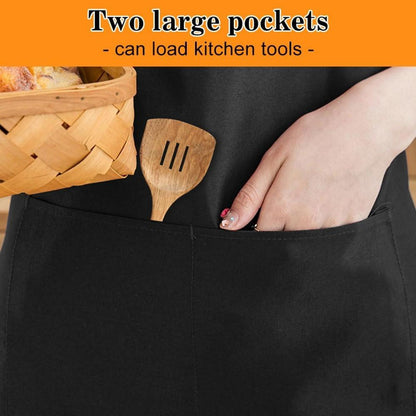 Schwarze Damen Küchenschürze mit Taschen - Verstellbar