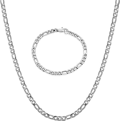 Edelstahl Figarokette Armband Silber 3mm 56cm Halskette S-M Länge
