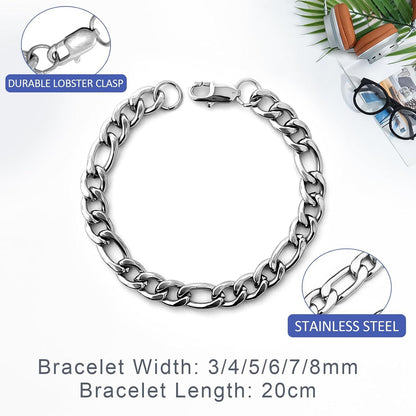 Figaro Kette Armband Edelstahl Silber 3/4/5/6/7/8mm 46-66cm