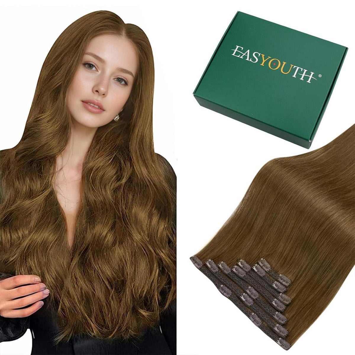 Clip-In Haarverlängerung Echthaar Braun 45cm – 120g