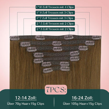 Clip-In Haarverlängerung Echthaar Braun 45cm – 120g