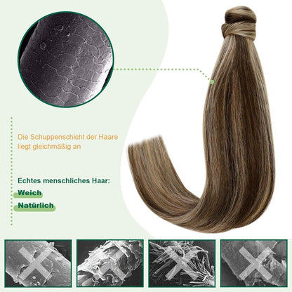 Echthaar Zopf Extension Braun Highlight 45cm
