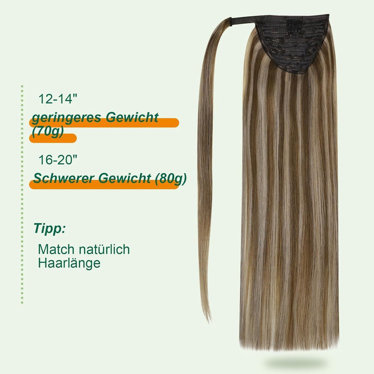 Echthaar Zopf Extension Braun Highlight 45cm