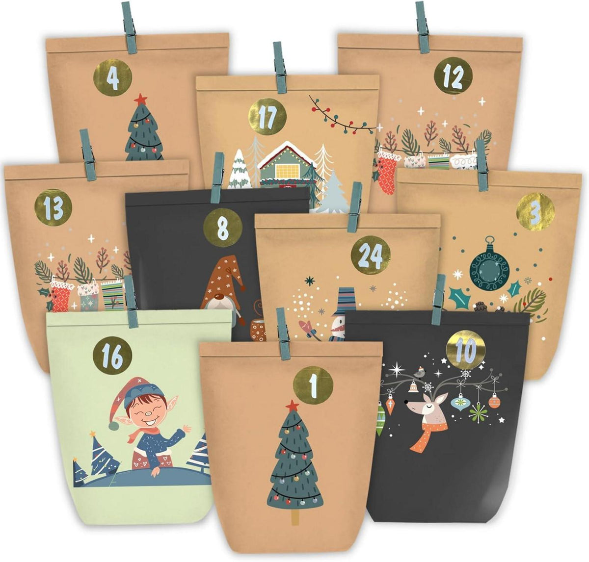 Adventskalender Papiertüten Weihnachtskalender zum Basteln, Zahlen