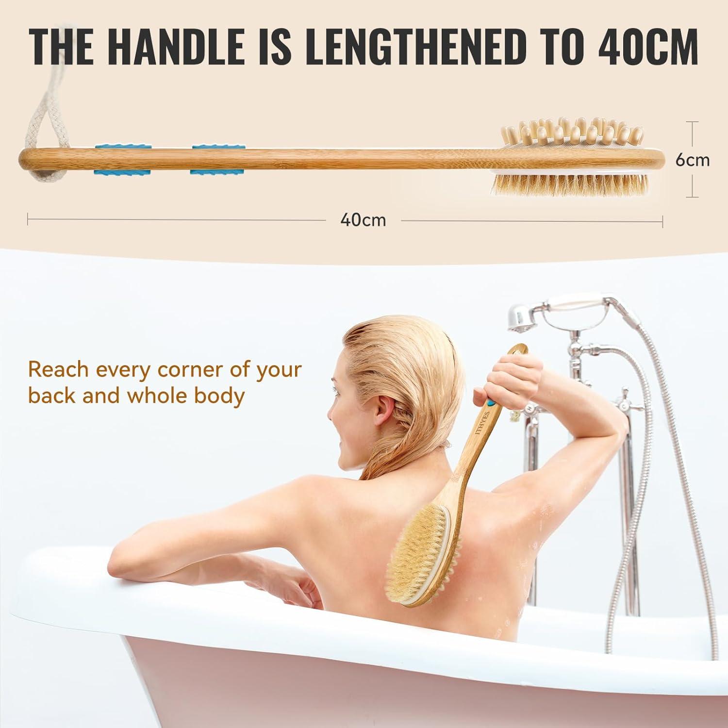Rückenbürste Dusche Holz Langgriff Naturborsten Peeling