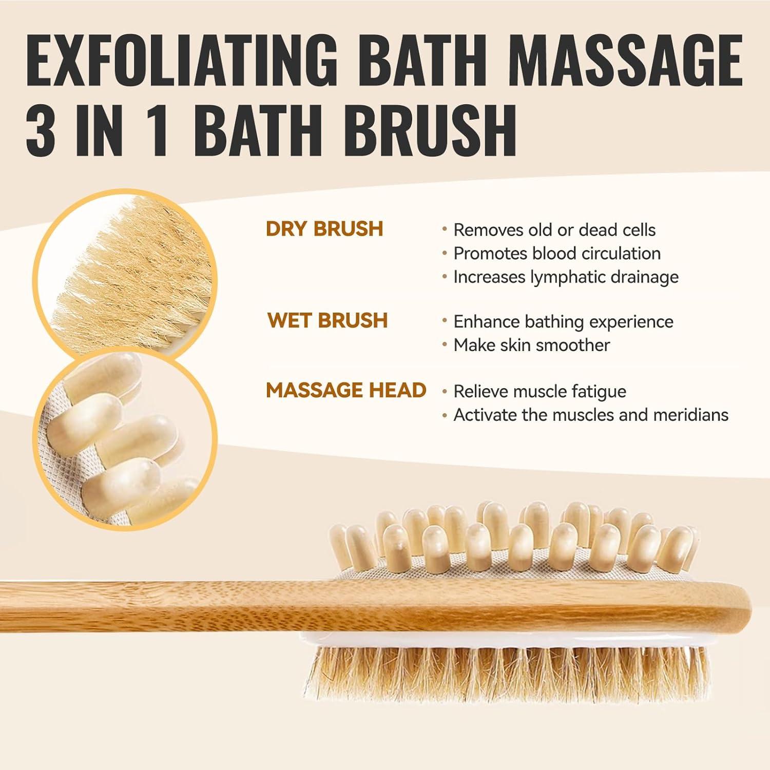 Rückenbürste Dusche Naturborsten Holz lang Peeling Massage