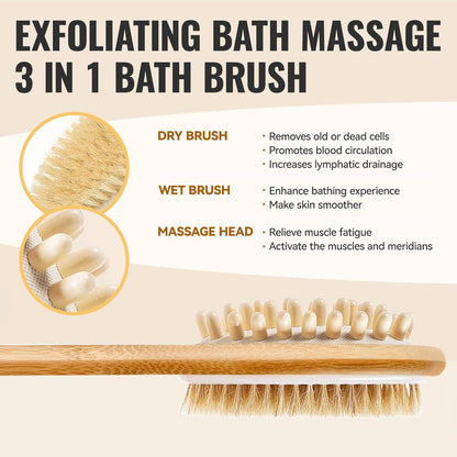 Rückenbürste Dusche Naturborsten Holz lang Peeling Massage