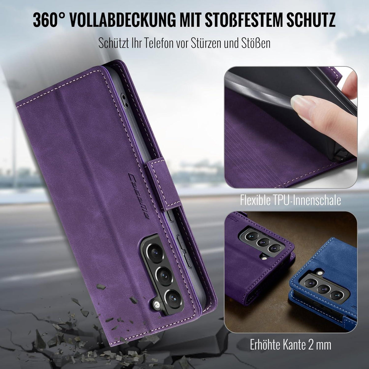 Samsung Galaxy S22 5G Hülle Lila Premium PU Leder RFID Schutz Flip Case