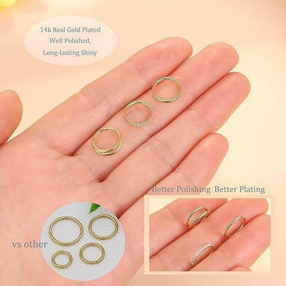 3er Set Nasenpiercing Ringe 18G 8mm Gold CZ Klicker Septum Helix