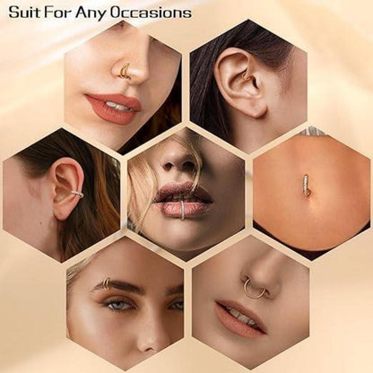 3er Set Nasenpiercing Ringe 18G 8mm Gold CZ Klicker Septum Helix