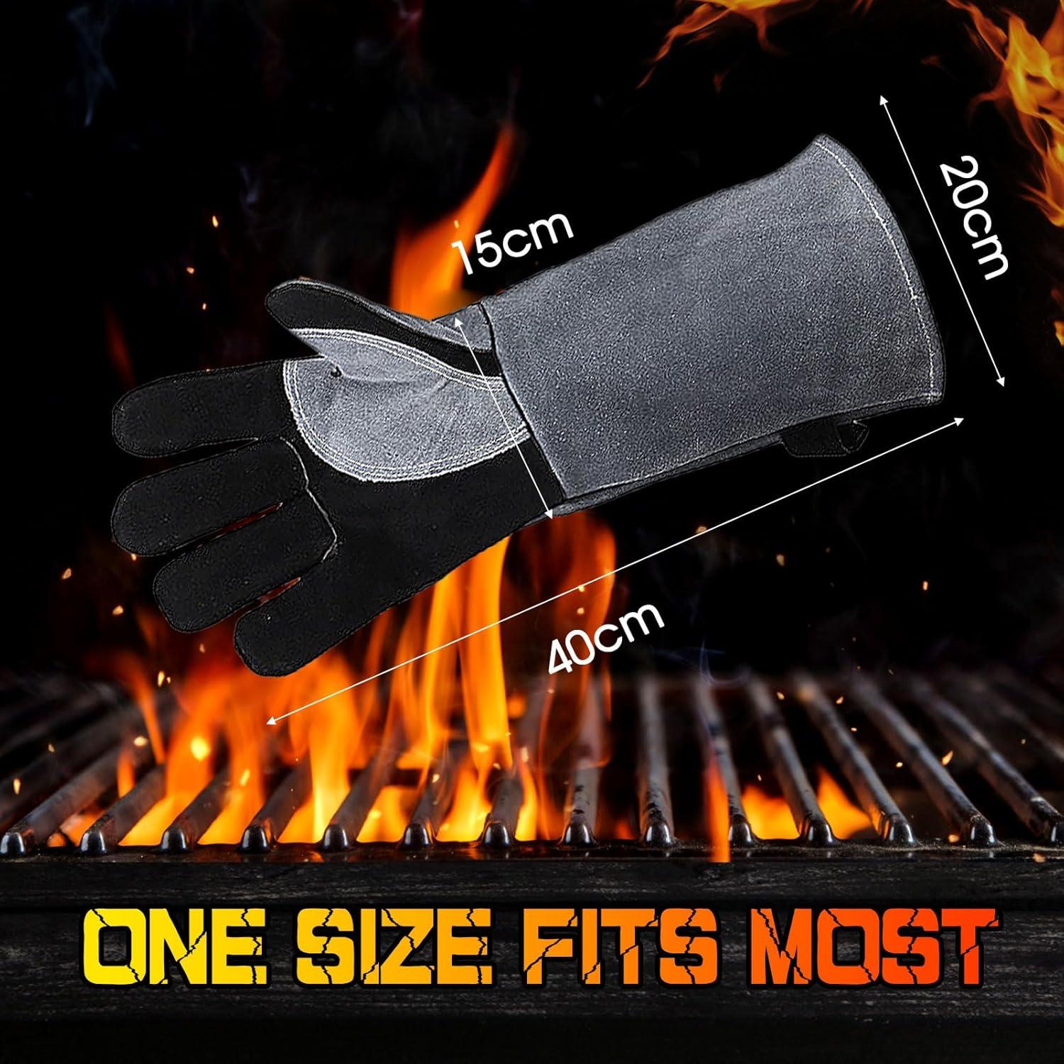 Hitzebeständige Leder Grillhandschuhe 40x20CM Grau-schwarz