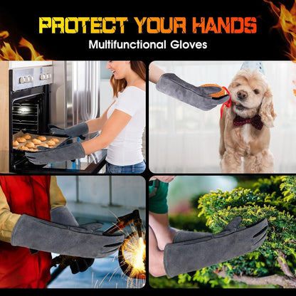 Hitzebeständige Leder Grillhandschuhe Kamin Feuerfeste Backhandschuhe