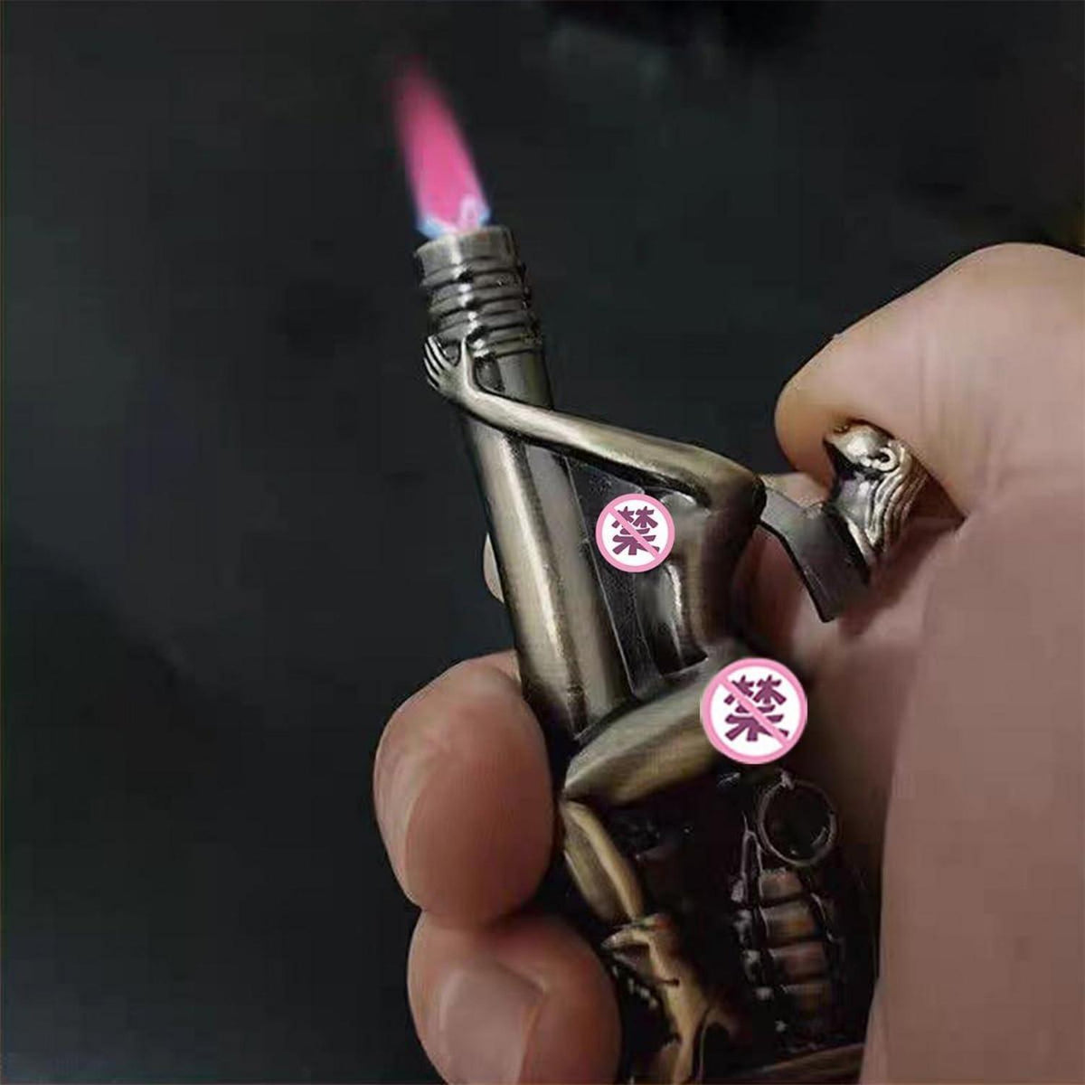 LLIANG Schädelkopf Feuerzeug Sturmfeuerzeug Bronze, Jetflamme Kerosinfeuerzeug