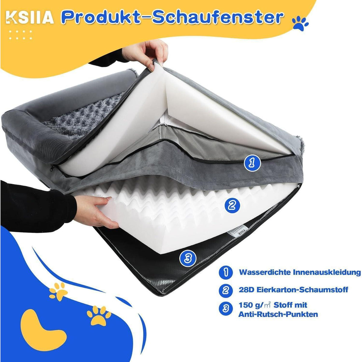 Orthopädisches Hundebett XL Grau mit erhöhten Rändern