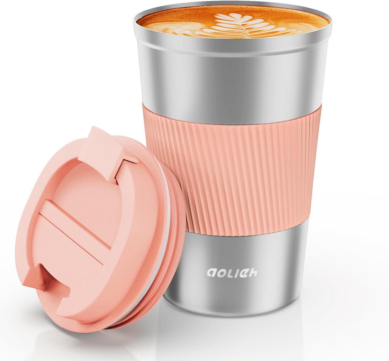Thermobecher Auslaufsicherer Edelstahl Travel Mug 380ML Silber-rosa