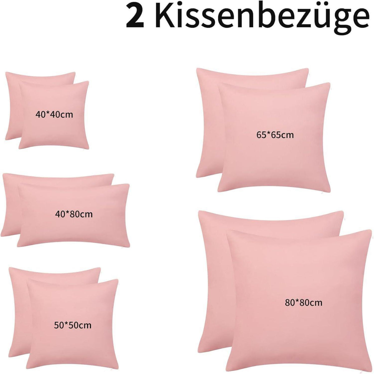 Kissenbezug 80x80 2er Set Pfirsch Rosa Mikrofaser Reißverschluss