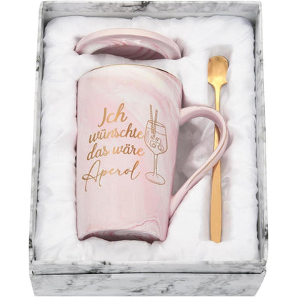 Marmor Kaffeetasse Spruch 400ml Geschenkbox Rosa Aperol