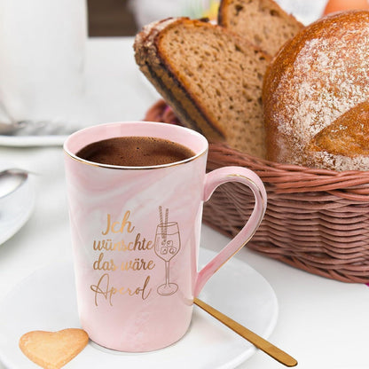 Marmor Kaffeetasse Spruch 400ml Geschenkbox Rosa Aperol